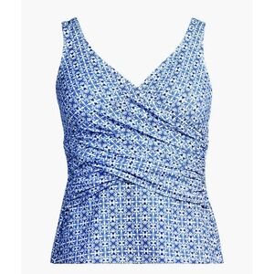 Lands' End Slender Suit Wrap Tankini Top White Mosaic Mini Tile Size 8